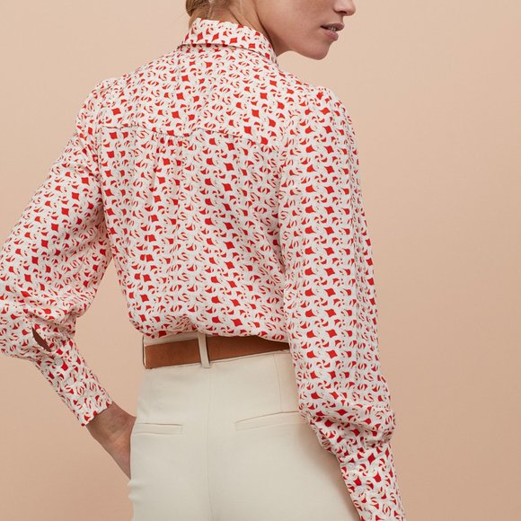 H&M orange chain linked shirt top blouse geo XS - Picture 2 of 10